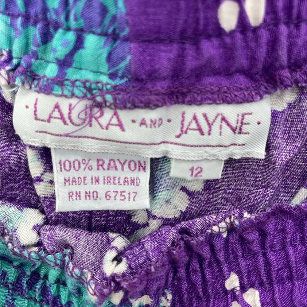 Vintage Laura & Jayne Women 12 Maxi Skirt Purple Teal Diamond Tie Dye Artsy Boho